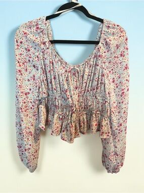 ARULA Pink Floral Peasant Top